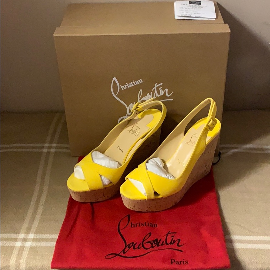 Christian Louboutin Suede/Cork Wedges (Yellow)